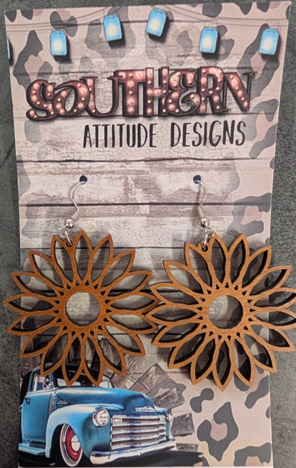 Southern Attitude Designs-Wooden flower earrings