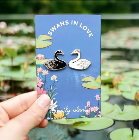 Happily plants swans in love enamel pin