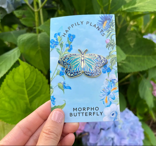 Happily plants morpho butterfly enamel pin