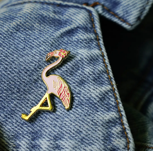 Happily plants flamingo enamel pin