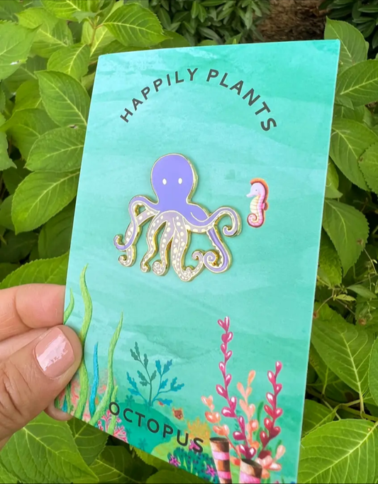 Happily plants octopus enamel pin