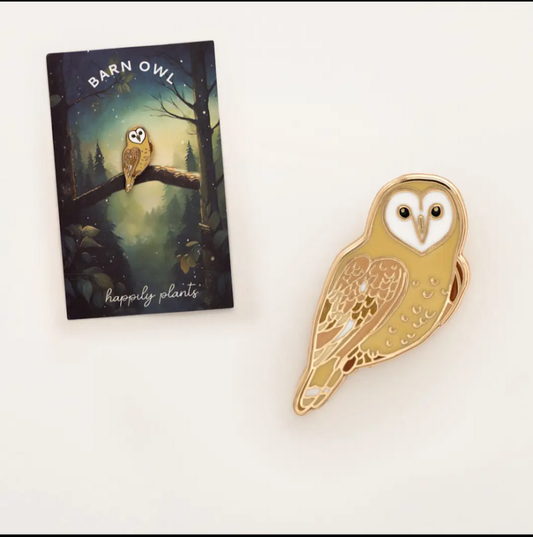 Happily plants barn owl enamel pin