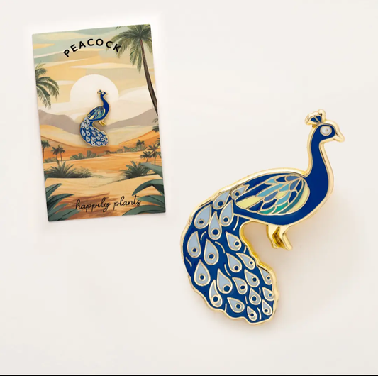 Happily plants peacock enamel pin