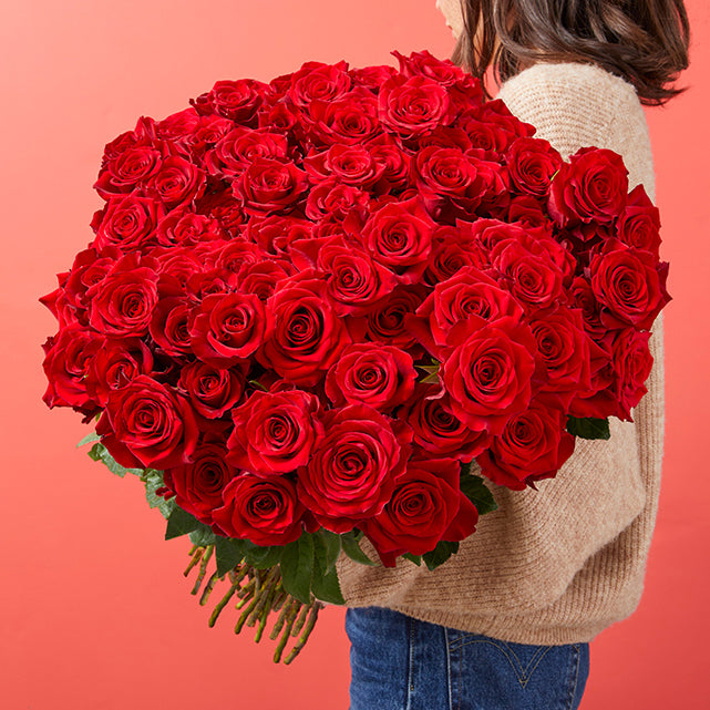 100 red long-stem roses