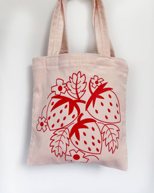 Strawberries Corduroy Tote Bag