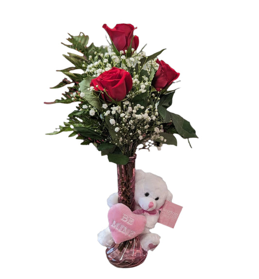 Valentine's bud vase with stuffy.